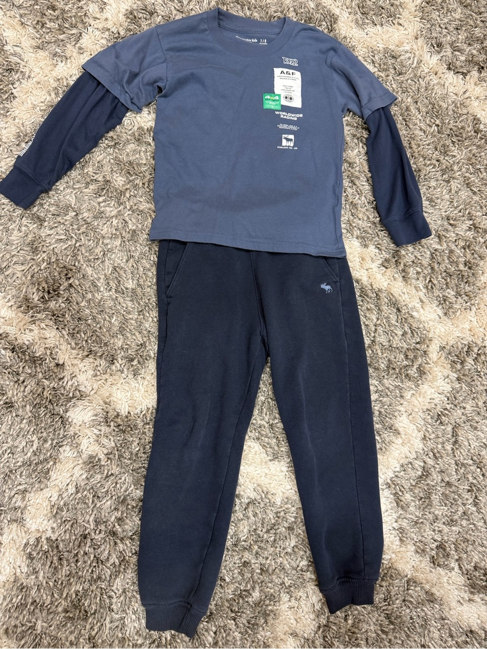 abercrombie kids navy blue layered-look tee and joggers set